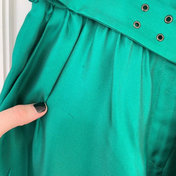 M By Missoni Dress Pants Green Silk Built-in D-Belt Straight Cut Trousers - Picture 6 of 13